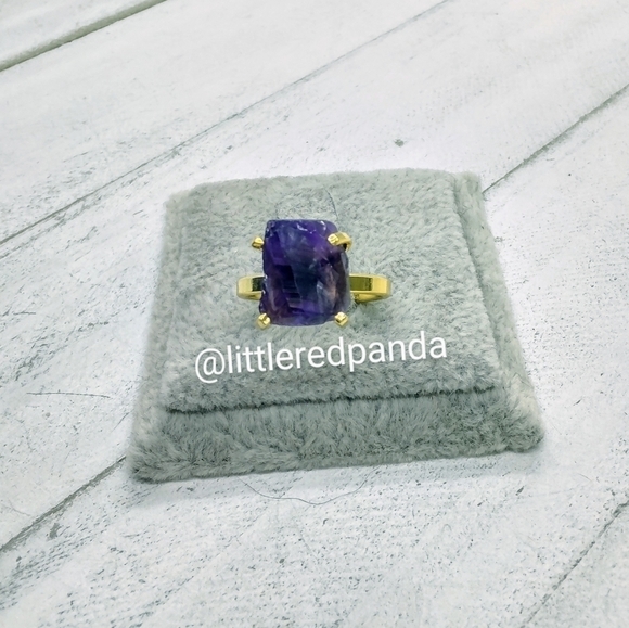 Genuine Raw Amethyst four prong adjustable ring - Picture 3 of 6